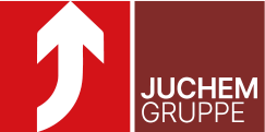 JUCHEN GRUPPE logo with red background and white arrow icon design
