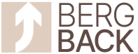 BERG BACK logo with stylized mountain and house icon in beige and brown tones